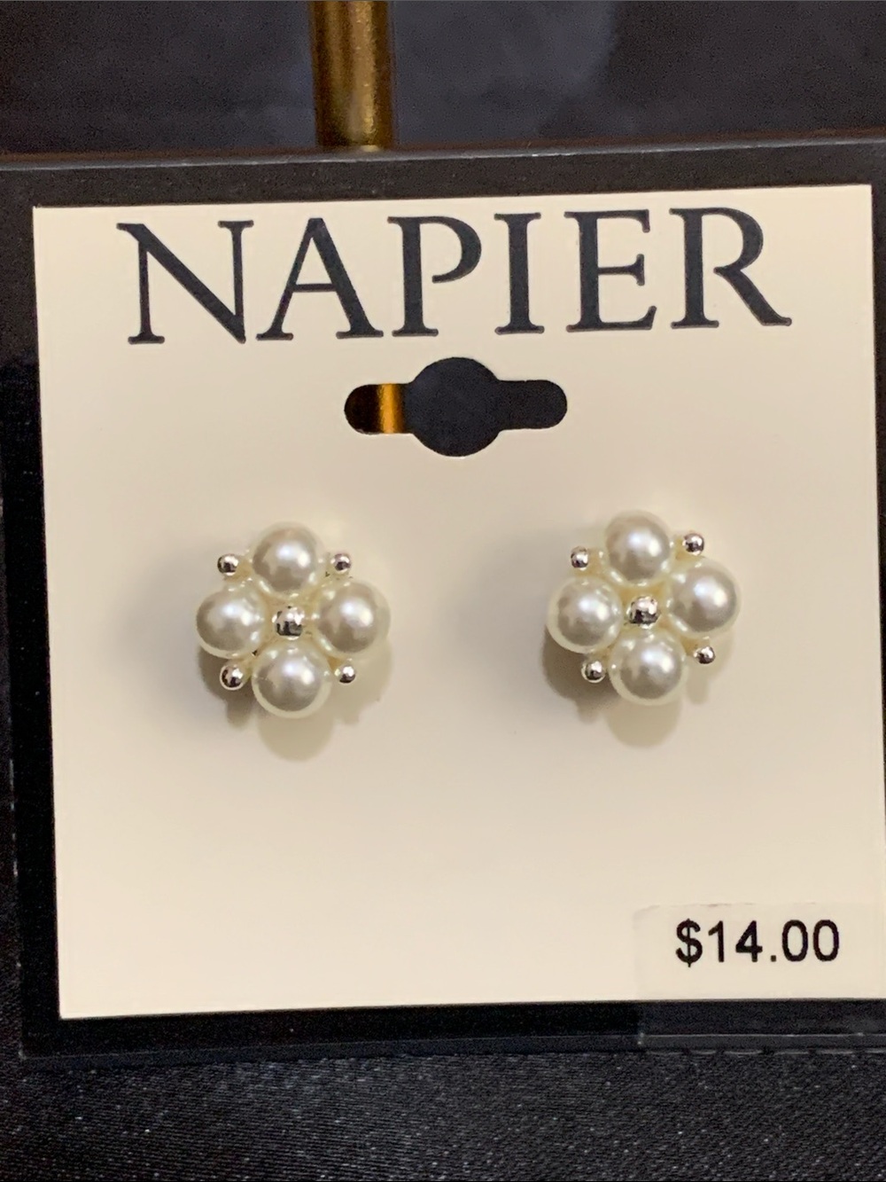 NWT Napier silver tone faux pearl stud earrings